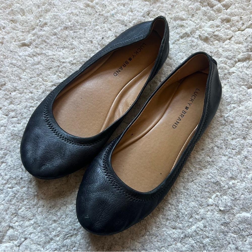 Lucky Brand Solid Black Leather Erin BALLET FLAT SZ 8 - Picture 10 of 10